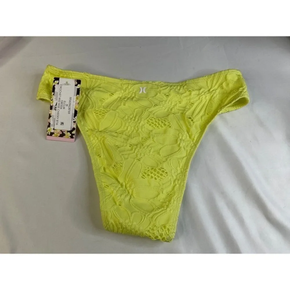 Hurley Aloha‎ De Mele Crochet Mid Rise Cheeky Bikini Bottom Electric Lime M NEW